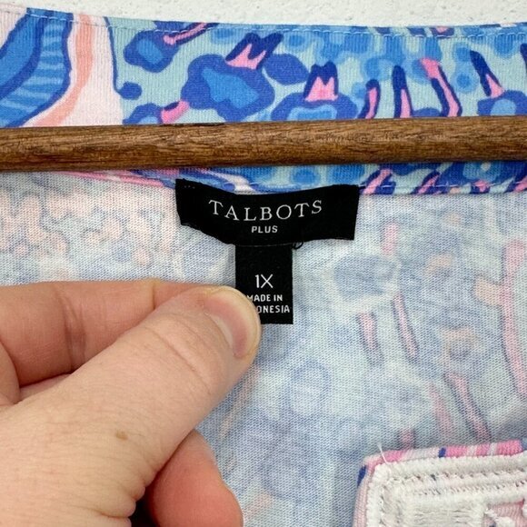 Talbots Bright Flowing Floral Lace Trim Tunic Beachy Casual Colorful Size 1X - Picture 9 of 9